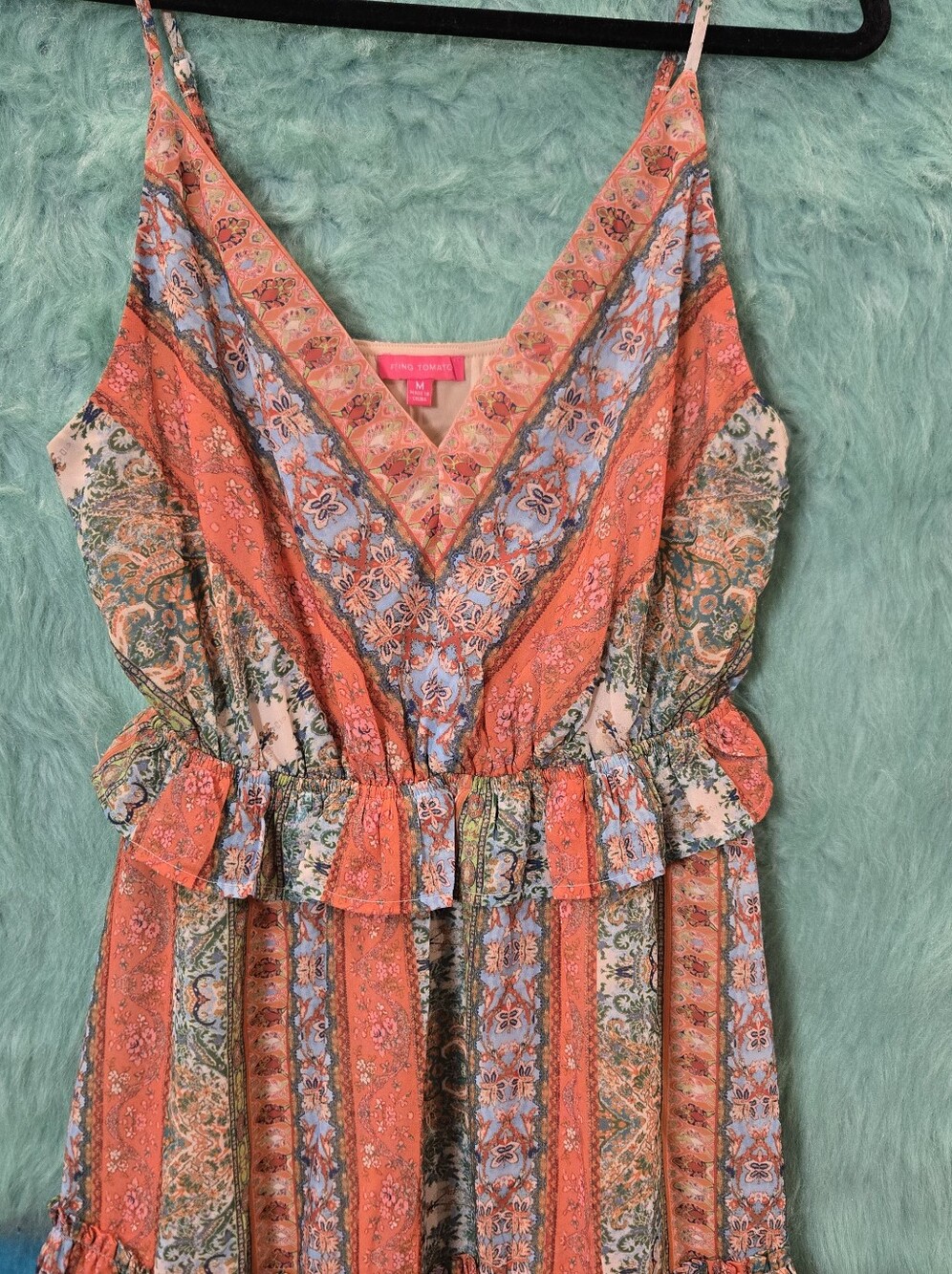 Flying Tomato Orange Green and Pink Floral Spaghetti Strap Dress Size M - Picture 3 of 8